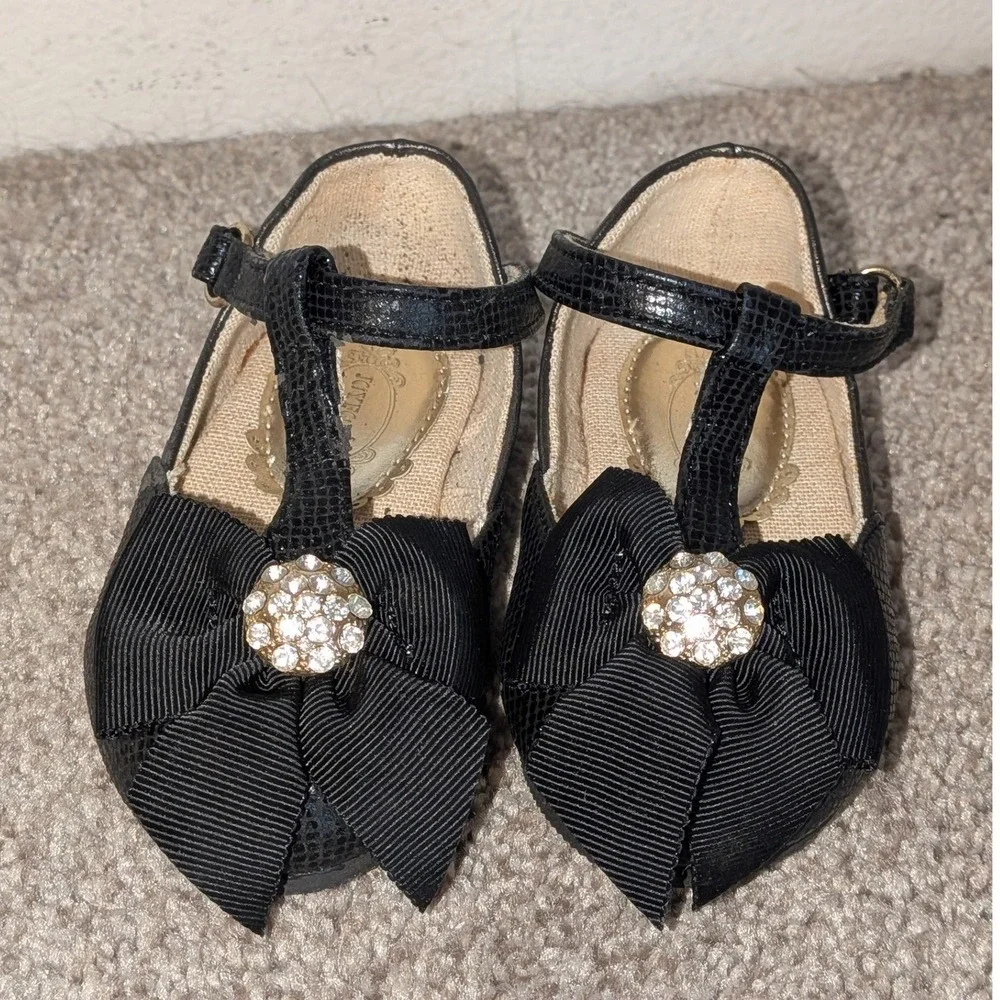 Joyfolie Toddler Girls Black T-Strap Mary Jane Flats with Bows Size 4 NEW‎